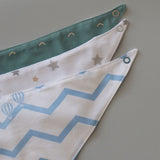Pack de 3 baberos triangulares de algodón orgánico Soft Blue