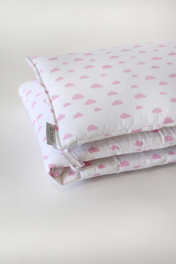 Resguardo de Cama Clássico em Algodão Orgânico Nuvens Rosa